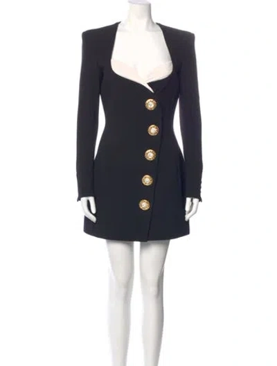 Pre-owned Balmain Wool Mini Dress In Black