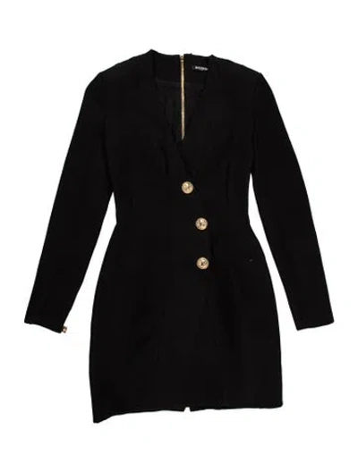 Pre-owned Balmain Wool Mini Dress In Black