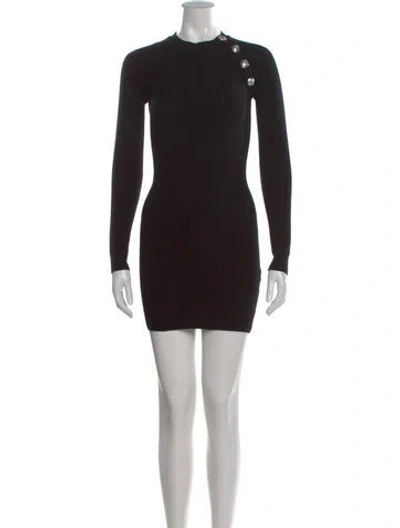 Pre-owned Balmain Wool Mini Dress In Black