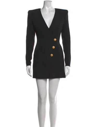 Pre-owned Balmain Wool Mini Dress In Black