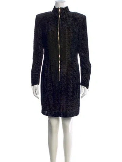 Pre-owned Balmain Wool Mini Dress In Black