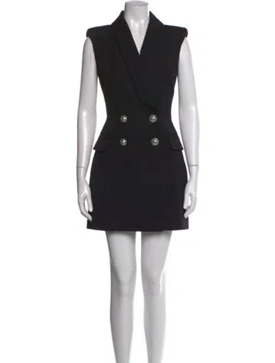 Pre-owned Balmain Wool Mini Dress In Black