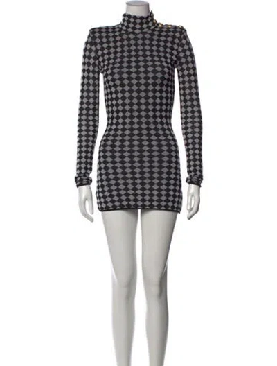 Pre-owned Balmain Wool Mini Dress In Black