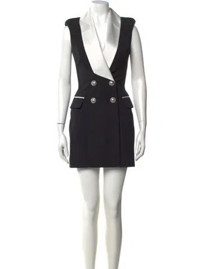 Pre-owned Balmain Wool Mini Dress In Black