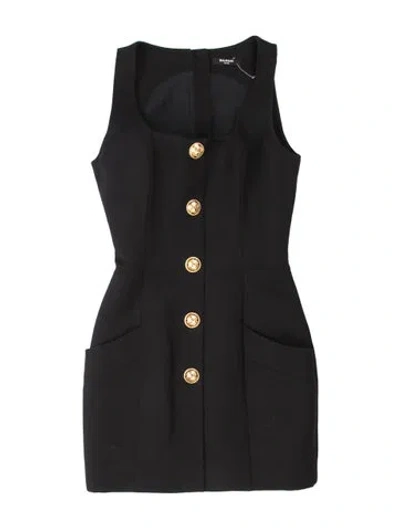 Pre-owned Balmain Wool Mini Dress In Black
