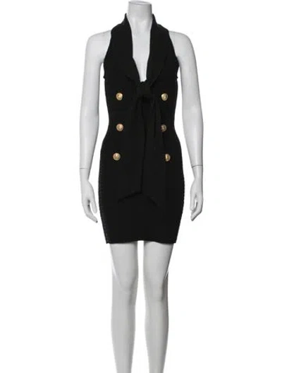 Pre-owned Balmain Wool Mini Dress In Black