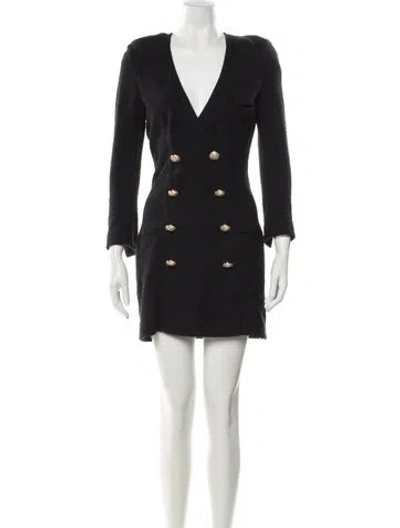 Pre-owned Balmain Wool Mini Dress In Black