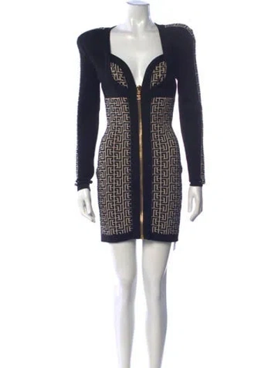 Pre-owned Balmain Wool Mini Dress In Black