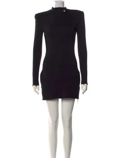 Pre-owned Balmain Wool Mini Dress In Black