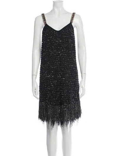 Pre-owned Balmain Wool Mini Dress In Black