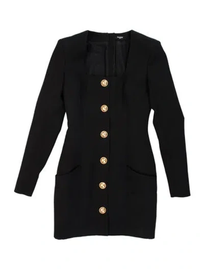 Pre-owned Balmain Wool Mini Dress In Black