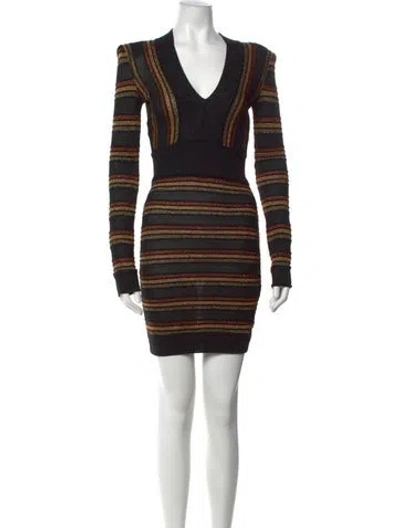 Pre-owned Balmain Wool Mini Dress In Black