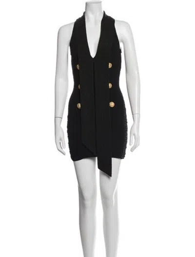 Pre-owned Balmain Wool Mini Dress In Black