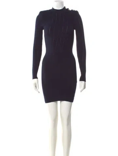 Pre-owned Balmain Wool Mini Dress In Blue