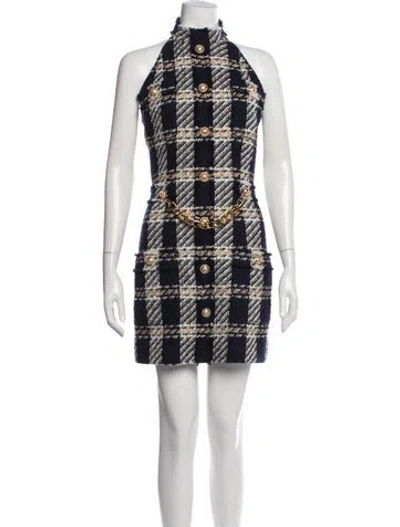 Pre-owned Balmain Wool Mini Dress In Blue