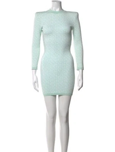 Pre-owned Balmain Wool Mini Dress In Blue