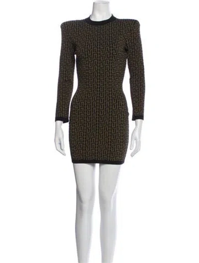 Pre-owned Balmain Wool Mini Dress In Brown