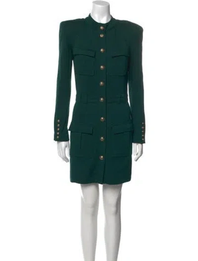 Pre-owned Balmain Wool Mini Dress In Green