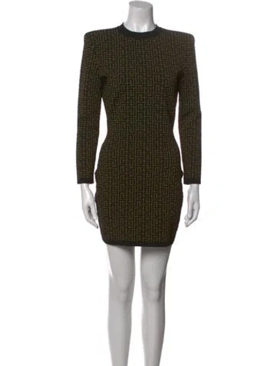 Pre-owned Balmain Wool Mini Dress In Green