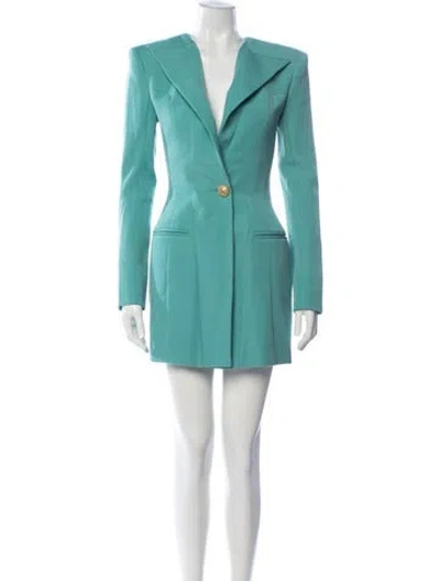 Pre-owned Balmain Wool Mini Dress In Green