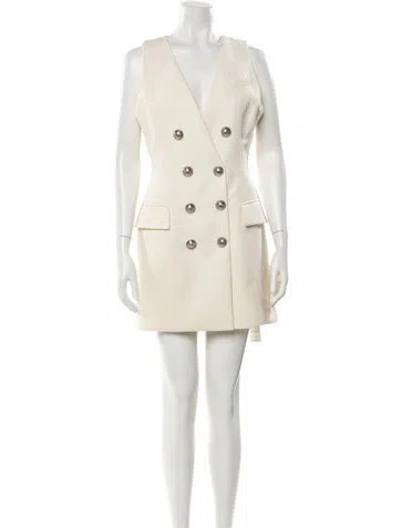 Pre-owned Balmain Wool Mini Dress In Neutral