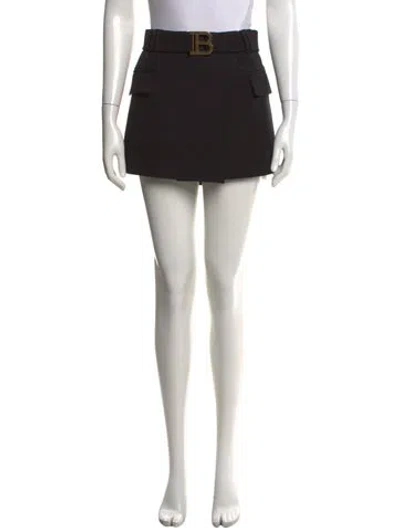 Pre-owned Balmain Wool Mini Skirt In Black