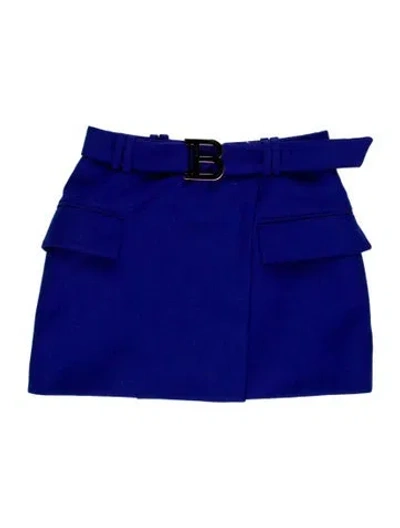 Pre-owned Balmain Wool Mini Skirt In Blue