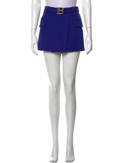 Pre-owned Balmain Wool Mini Skirt In Blue