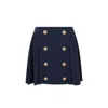 Balmain Button-embellished Pleated Wool Mini Skirt In Blue