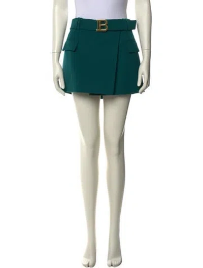 Pre-owned Balmain Wool Mini Skirt In Green