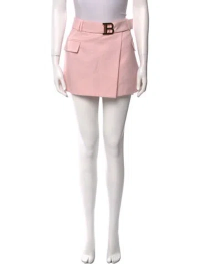 Pre-owned Balmain Wool Mini Skirt In Pink