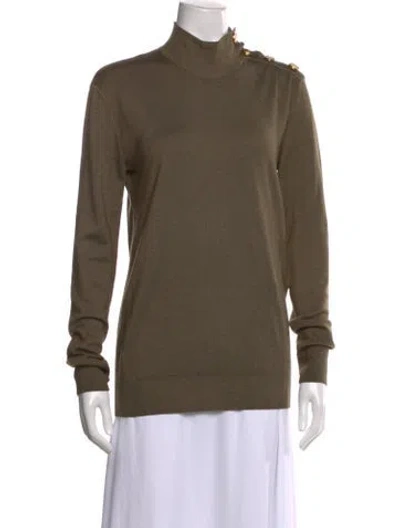 Pre-owned Balmain Wool Mock Neck Sweater In Green