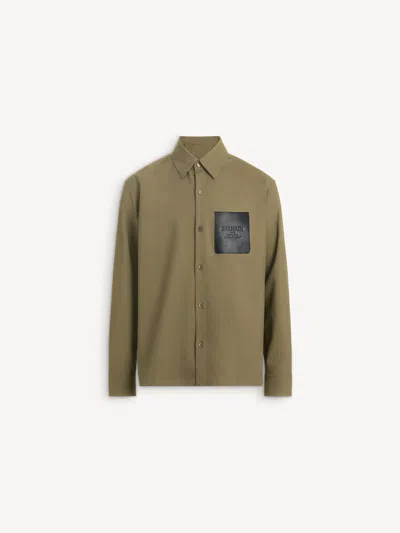 Balmain Wool Overshirt With Leather Vintage Label In Green
