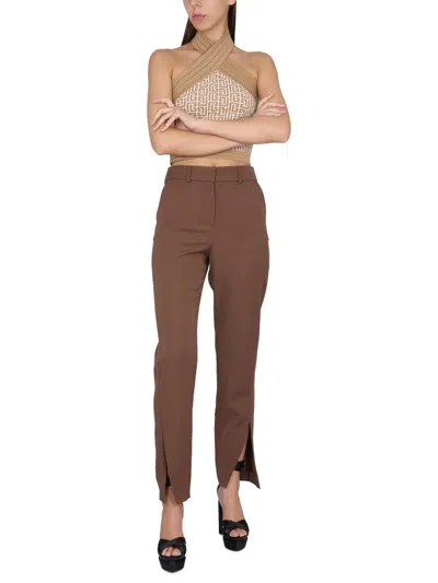 Balmain Pleated Grain De Poudre Wool Tapered Pants In Brown