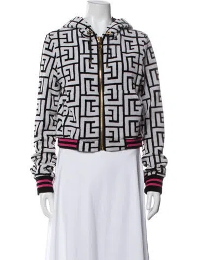 Pre-owned Balmain Wool Patterned Bomber Jacket In Black