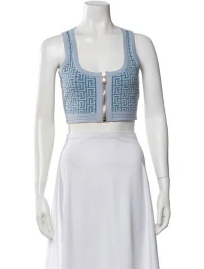 Pre-owned Balmain Wool Patterned Crop Top In Neutral