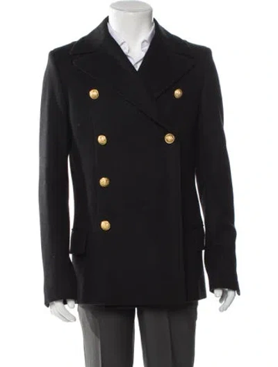 Pre-owned Balmain Wool Peacoat In Black
