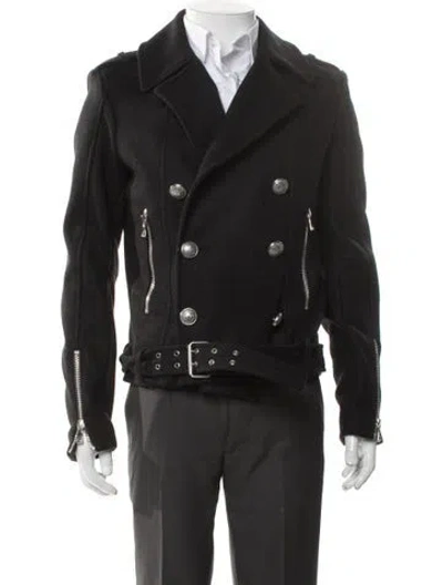 Pre-owned Balmain Wool Peacoat In Black