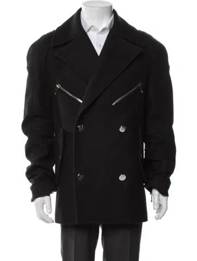 Pre-owned Balmain Wool Peacoat In Black