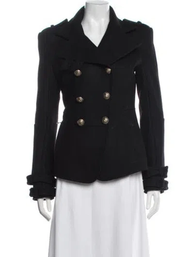 Pre-owned Balmain Wool Peacoat In Black