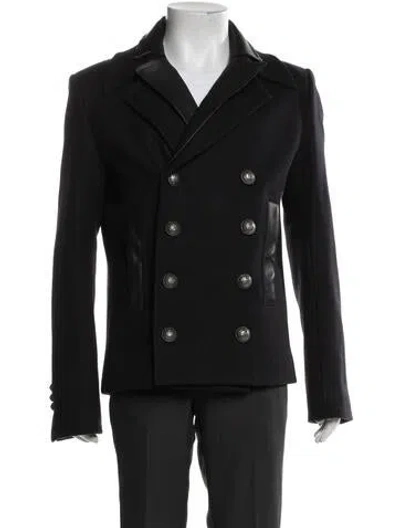 Pre-owned Balmain Wool Peacoat In Black