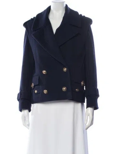 Pre-owned Balmain Wool Peacoat In Blue