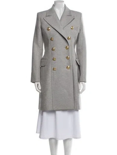 Pre-owned Balmain Wool Peacoat In Gray