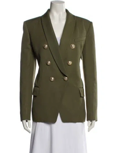 Pre-owned Balmain Wool Peacoat In Green