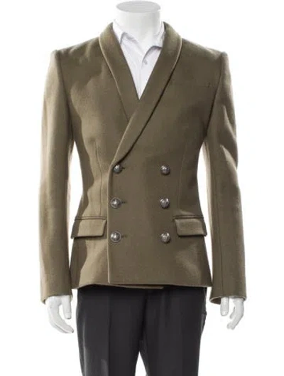 Pre-owned Balmain Wool Peacoat In Neutral