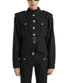 Balmain Wool Belted Officer Jacket In Black