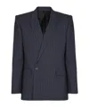 Balmain Wool Pinstripe Blazer In Blue