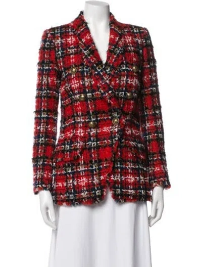 Pre-owned Balmain Wool Plaid Print Blazer In Red