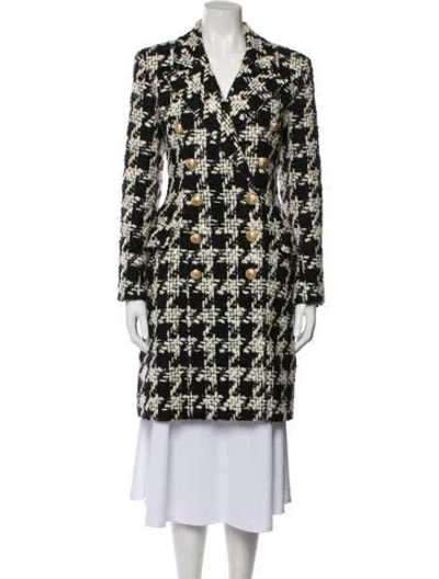 Pre-owned Balmain Wool Plaid Print Coat In Black
