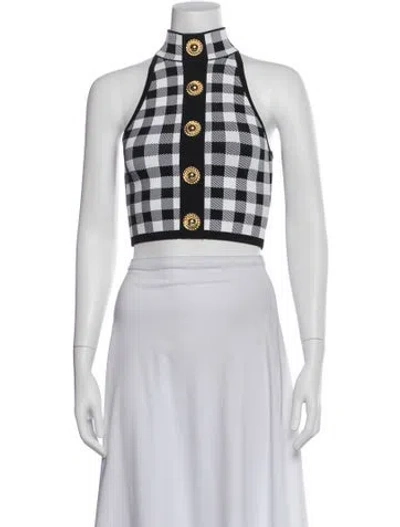 Pre-owned Balmain Wool Plaid Print Crop Top In White